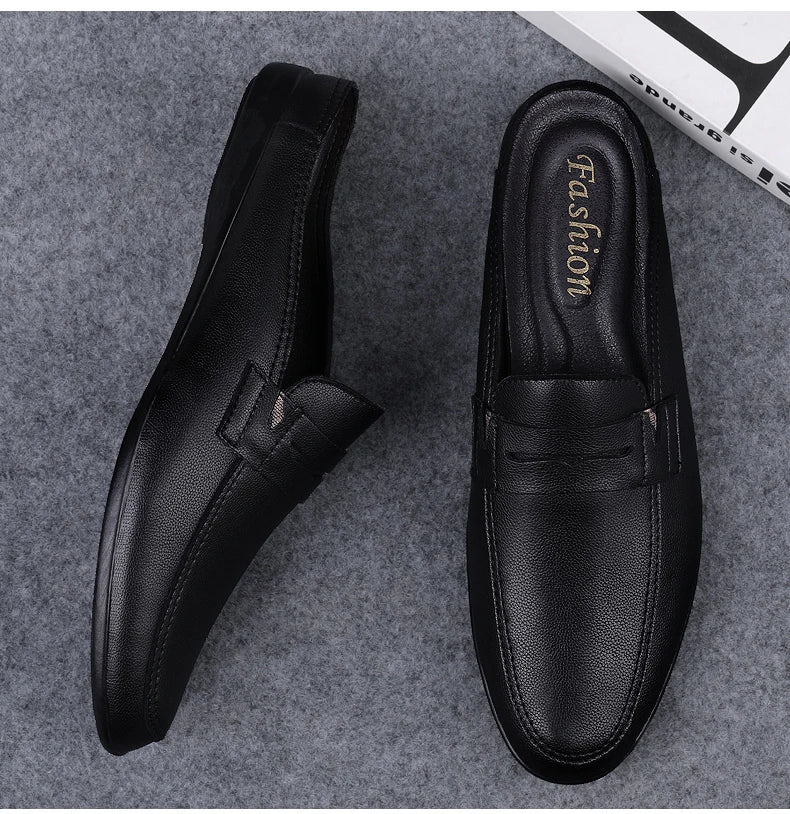 Quality Men Slippers Leather Men Mules Half Shoe Loafers Moccasins Outdoor Non-slip Black Beach Sandals Slides Zapato Hombre