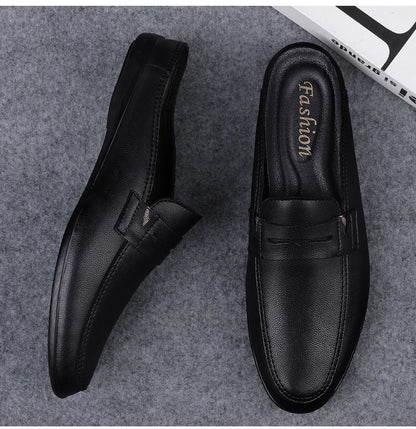 Quality Men Slippers Leather Men Mules Half Shoe Loafers Moccasins Outdoor Non-slip Black Beach Sandals Slides Zapato Hombre
