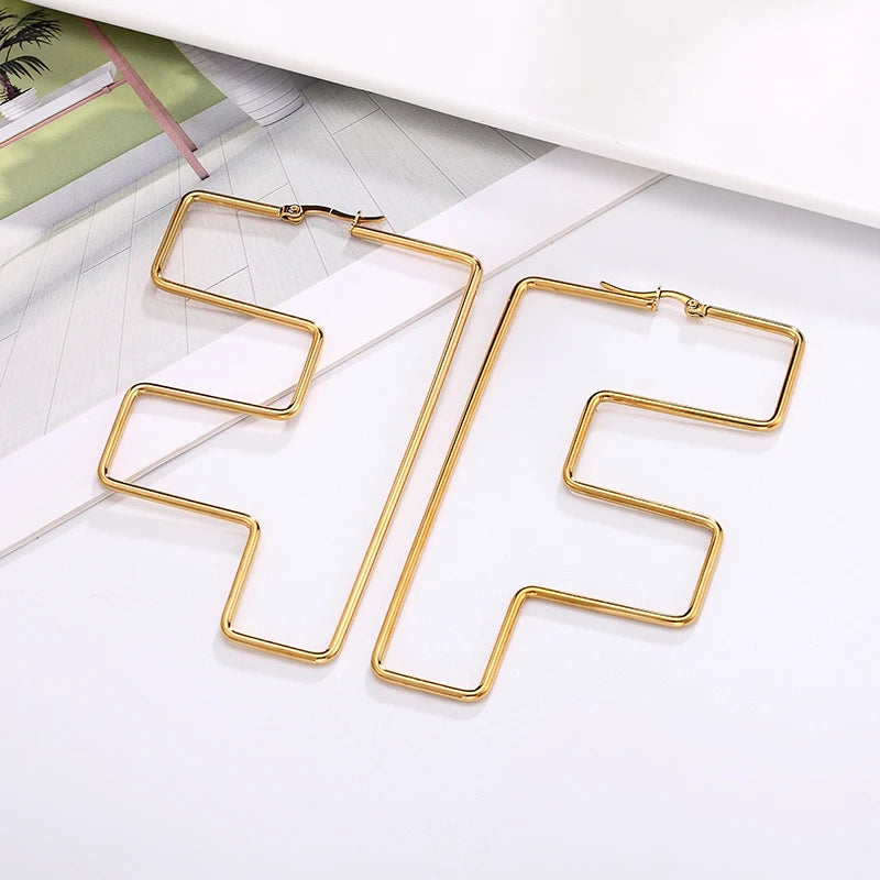 Personality Letter Ear ring Stainless Steel feminine Hyperbolic Earrings Girls Earrings Exquisite Gifts Women‘s Ear Jewelry 2021