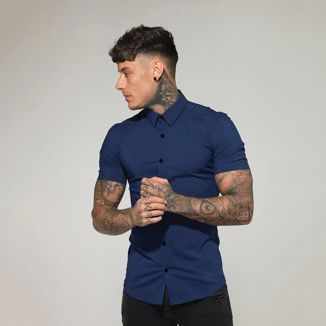 Summer Fashion Slim Fit Button Short Sleeve Shirts Men Casual Sportswear Dress Shirt Male Hipster Shirts Tops Fitness Clothing