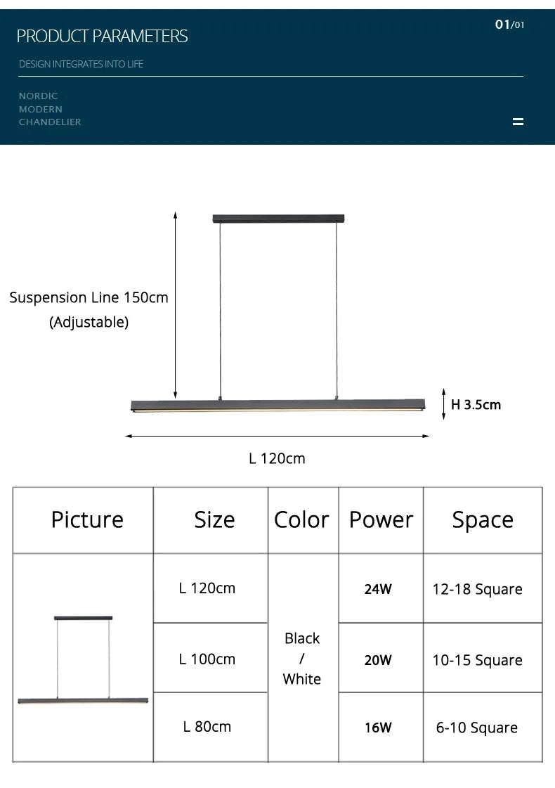 One word minimalist dining room chandelier modern long strip dining table lamp luxury dining room bar table lamp office light