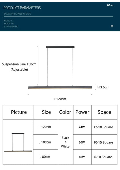 One word minimalist dining room chandelier modern long strip dining table lamp luxury dining room bar table lamp office light