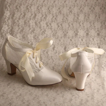 Customized Block Heels for Ladies Wedding Shoes Womens Ivory White Bridal Boot 7.5CM