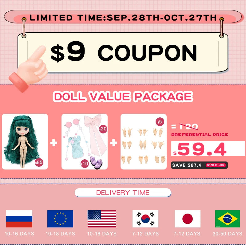 ICY DBS Blyth Doll Combination Including Clothes Shoes Hand Set AB Cosplay Dressing 1/6 BJD