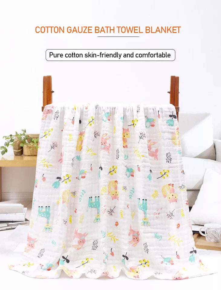 Baby Bath Towel Muslin Cloth Kids Bathrobe Child Blanket Wrap for Newborn Infant Toddler Boys Girls Gauze Cotton 110*110cm