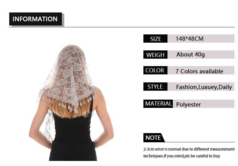 Embroidered Triangle Scarf for Church Shawl Catholic Church Prayer Shawl Sheer Floral Spanish Mantilla Lace Veil Wedding Cape