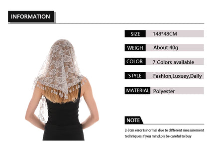 Embroidered Triangle Scarf for Church Shawl Catholic Church Prayer Shawl Sheer Floral Spanish Mantilla Lace Veil Wedding Cape