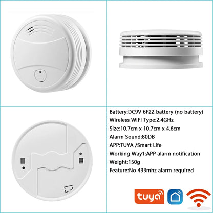 Tuya Smart Wifi Smoke Detector Sensor 80DB Alarm Fire Smoke Detector Wifi Fire Protection Home Security Alarm Smart Life APP