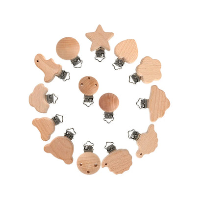 Kovict 5Pcs 19 Styles Beech Wooden Clips Metal Bracket DIY Pacifier Chain Handmade Crafts Accessories