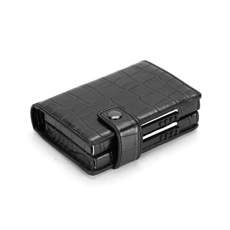 PUOU Double Card Wallet Aluminium RFID Blocking Metal Card Package Card Holder Credit Card Case Men Card ID Holder Card Box