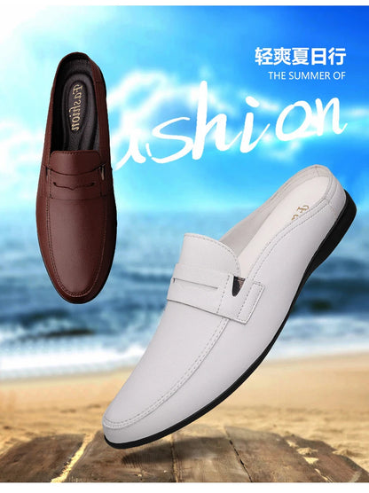 Quality Men Slippers Leather Men Mules Half Shoe Loafers Moccasins Outdoor Non-slip Black Beach Sandals Slides Zapato Hombre