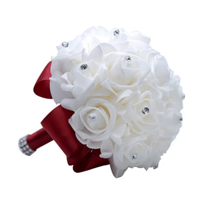 rosa flor Beautiful White Ivory Bridal Bridesmaid Flower Wedding Bouquet Artificial Flower Rose Bouquet Crystal Bridal Bouquets