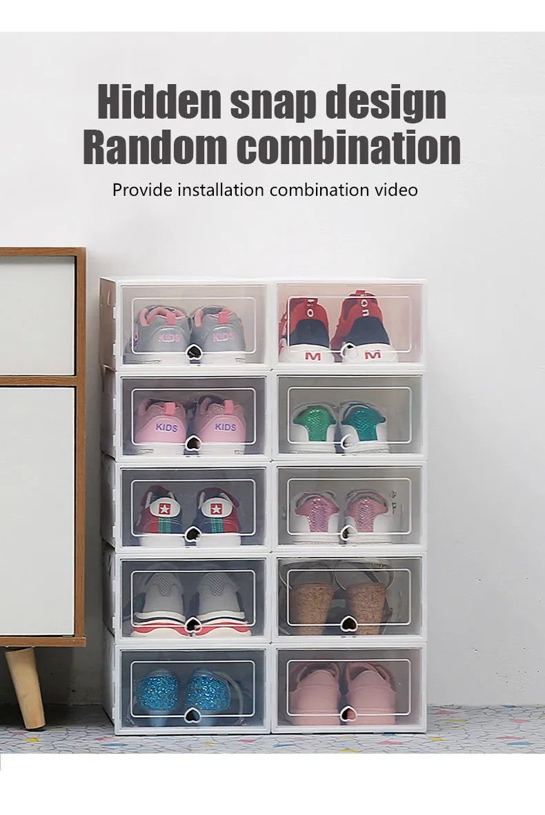 6pcs Transparent Shoe Box Thickened Dustproof Desktop Cosmetic Storage Box Stackable Combination Shoe Cabinet Shoe Organizers