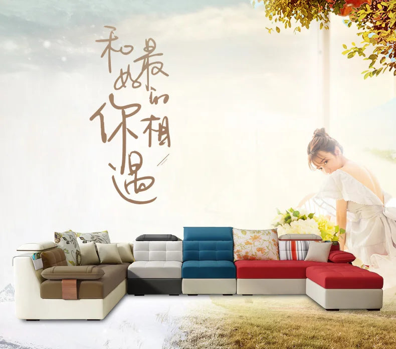 Living Room Sofa set U Home Furniture modern linen hemp fabric sectional sofas American country muebles de sala moveis para casa