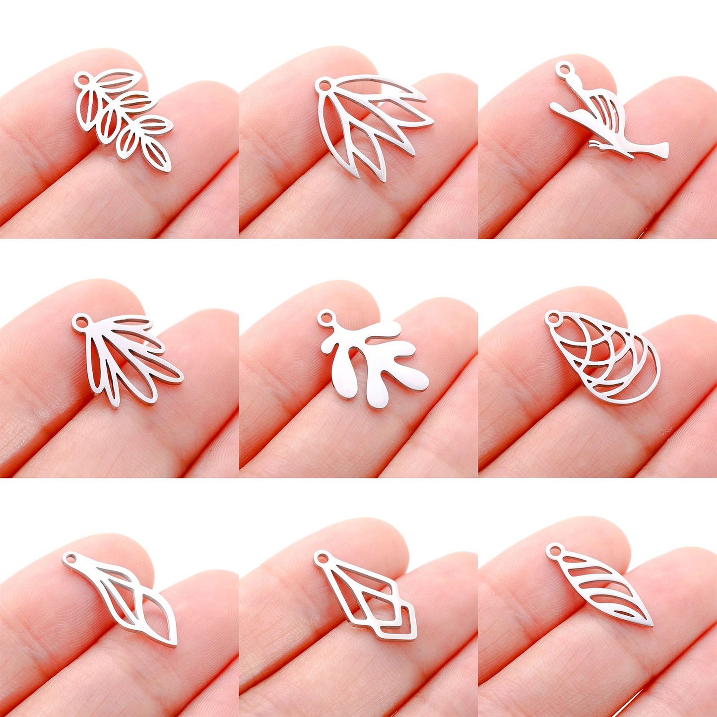 3PCs Stainless Steel Mini Flower Charms Tree Leaf Bird Pendant Necklace Diy Earring For Jewelry Making Findings Wholesale