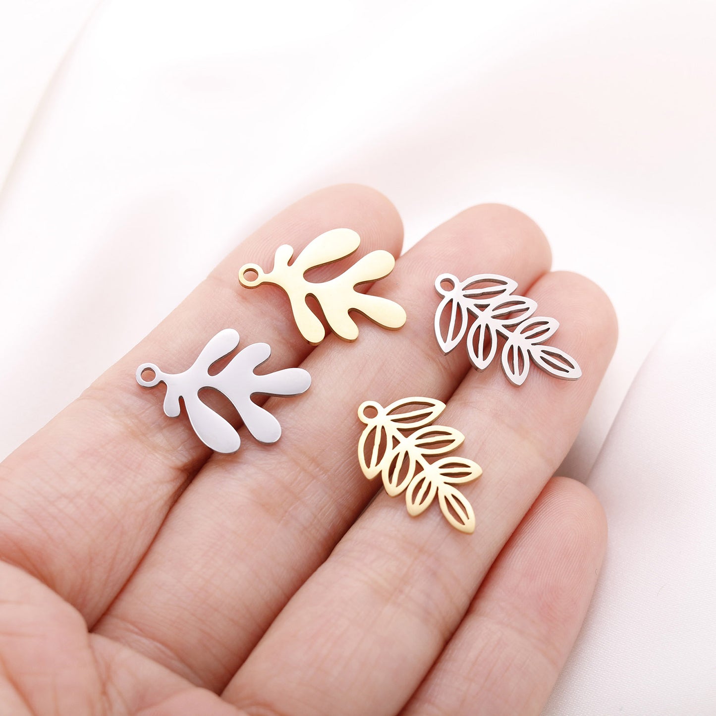 3PCs Stainless Steel Mini Flower Charms Tree Leaf Bird Pendant Necklace Diy Earring For Jewelry Making Findings Wholesale
