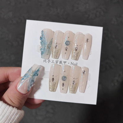 10Pcs Short Press On Nails y2k Star Rhinestone Design Handmade Press On nails Luxury With Design Full Cover Removable Fake Nails