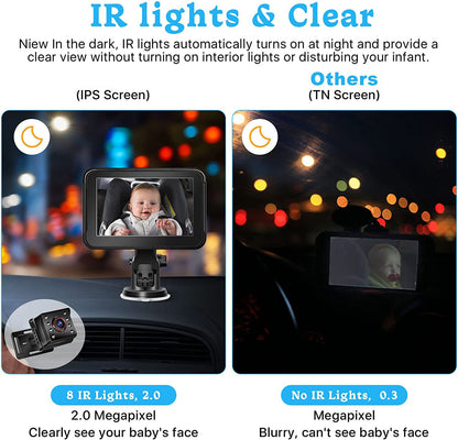 Car Rear View Monitor 4.3'' HD 1080P Screen Baby Car Mirror Adjustable Wide View Angle for Infants Kids Pets Night Vision Camera