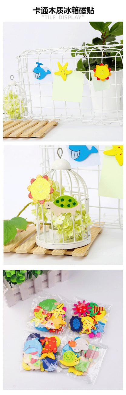 12 Cute Baby Fridge Magnets, Wooden Cartoon Animals Fridge Magnetic Magnetic Stickers, Colorful Kids Toys for Kids