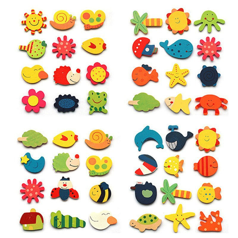 12 Cute Baby Fridge Magnets, Wooden Cartoon Animals Fridge Magnetic Magnetic Stickers, Colorful Kids Toys for Kids