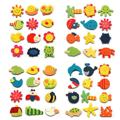 12 Cute Baby Fridge Magnets, Wooden Cartoon Animals Fridge Magnetic Magnetic Stickers, Colorful Kids Toys for Kids