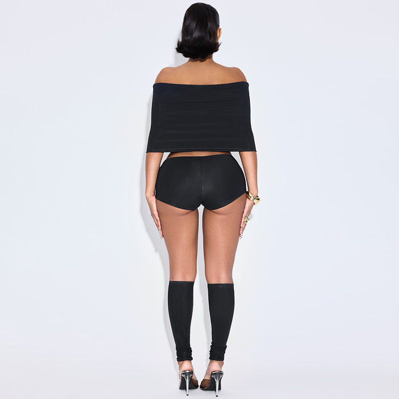 Women's clothing 2025 summer sexy one-shoulder lapel top tight shorts calf socks three-piece suit club clothing Vestidos