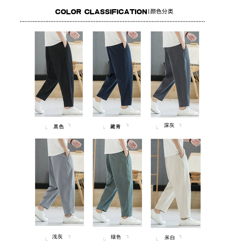 Men's Pants Cotton and Linen Male Summer New Solid Color Mens Trousers Loose Fitness Baggy Streetwear Plus Size M-5XL
