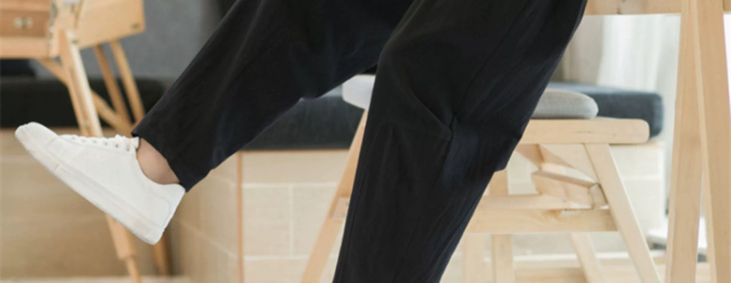 Men's Pants Cotton and Linen Male Summer New Solid Color Mens Trousers Loose Fitness Baggy Streetwear Plus Size M-5XL