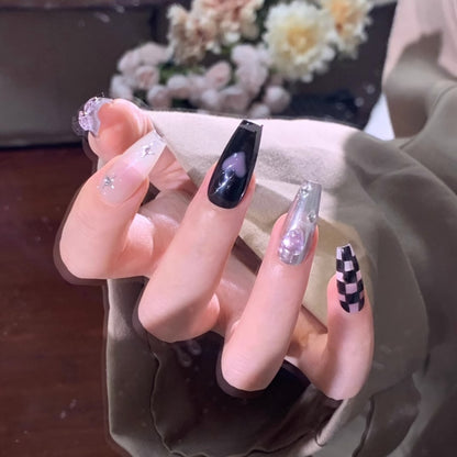 10Pcs Short Press On Nails y2k Star Rhinestone Design Handmade Press On nails Luxury With Design Full Cover Removable Fake Nails