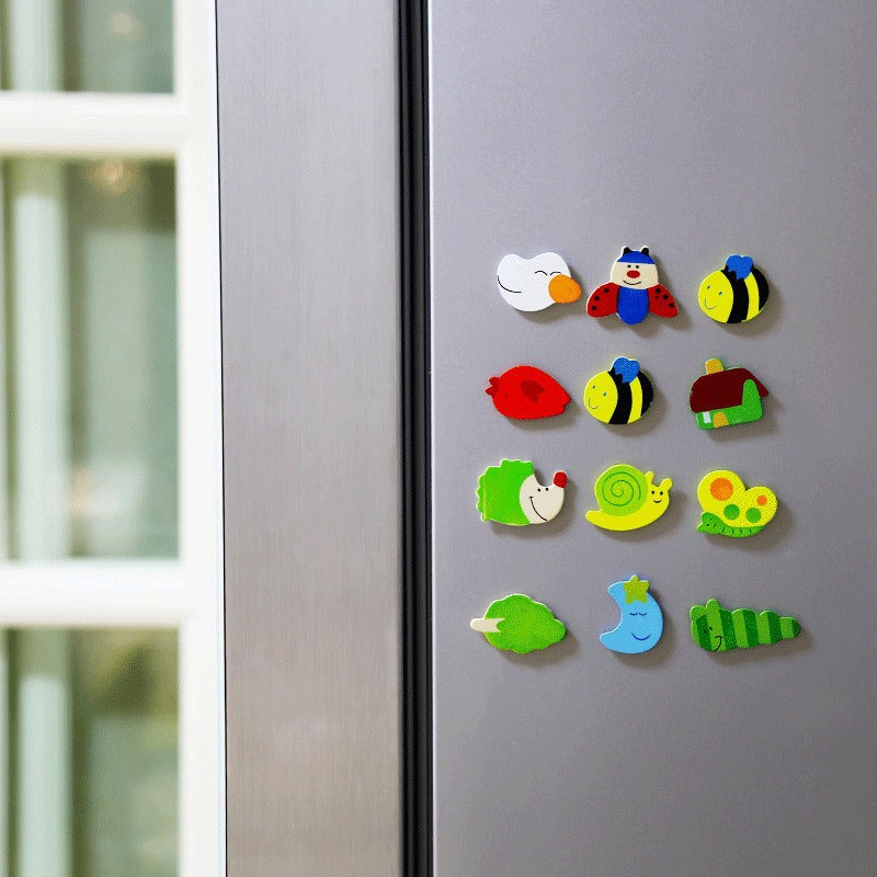 12 Cute Baby Fridge Magnets, Wooden Cartoon Animals Fridge Magnetic Magnetic Stickers, Colorful Kids Toys for Kids