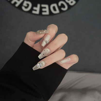 10Pcs Short Press On Nails y2k Star Rhinestone Design Handmade Press On nails Luxury With Design Full Cover Removable Fake Nails