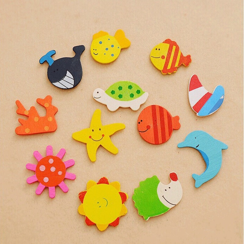 12 Cute Baby Fridge Magnets, Wooden Cartoon Animals Fridge Magnetic Magnetic Stickers, Colorful Kids Toys for Kids