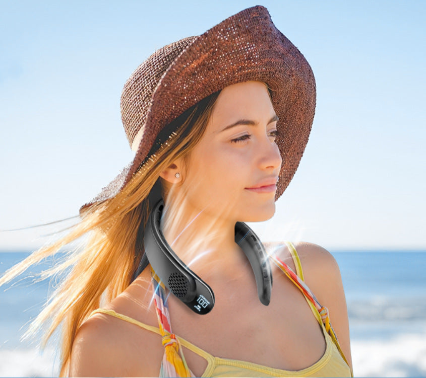4000mAh Leafless Portable Neck Fan 3 Gears Adjustable Super Strong Wind Fast Cooling Multi-Function Digital Display Neck Fan