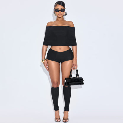 Women's clothing 2025 summer sexy one-shoulder lapel top tight shorts calf socks three-piece suit club clothing Vestidos