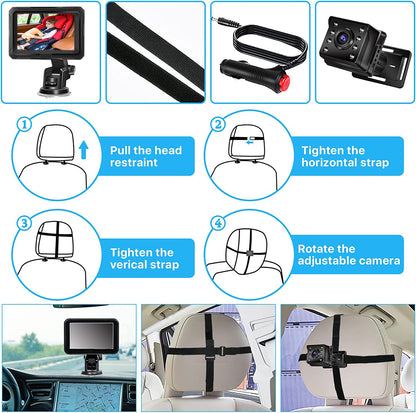 Car Rear View Monitor 4.3'' HD 1080P Screen Baby Car Mirror Adjustable Wide View Angle for Infants Kids Pets Night Vision Camera