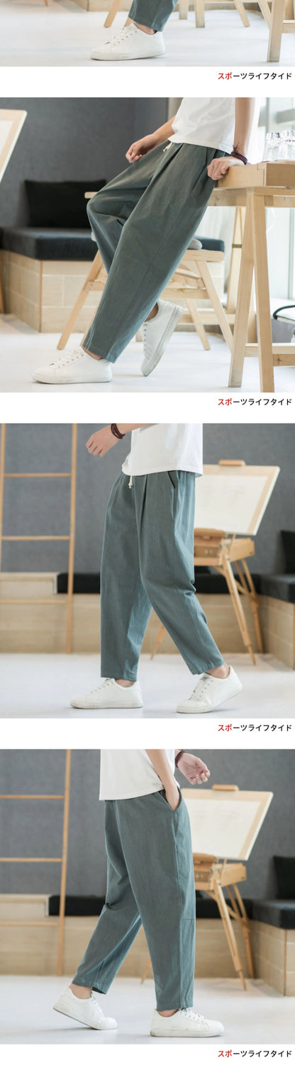 Men's Pants Cotton and Linen Male Summer New Solid Color Mens Trousers Loose Fitness Baggy Streetwear Plus Size M-5XL