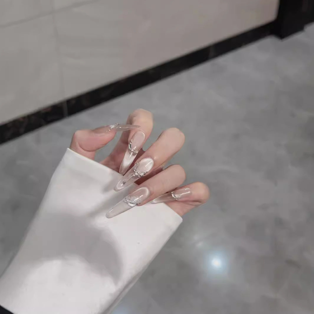 10Pcs Short Press On Nails y2k Star Rhinestone Design Handmade Press On nails Luxury With Design Full Cover Removable Fake Nails