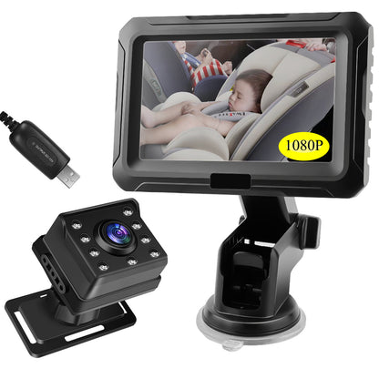 Car Rear View Monitor 4.3'' HD 1080P Screen Baby Car Mirror Adjustable Wide View Angle for Infants Kids Pets Night Vision Camera