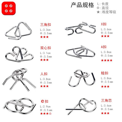 8Pcs/Set Metal Montessori Puzzle Wire Mind Brain Teaser Puzzles Children Adults Interactive Game Reliever Educational Toys