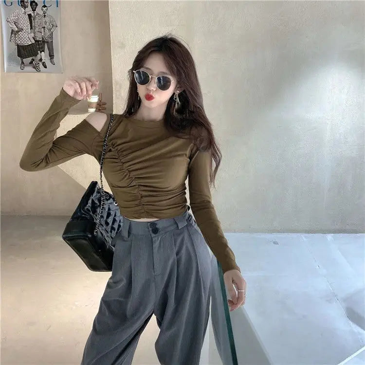 Women's T Shirts Off Shoulder Tees Sexy Plain Slim Black 2024 Tshirts 2000s Trend Female Tops Cool Wholesale Clothes Alt New In