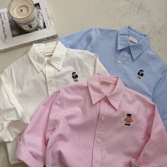 Fashion Baby Girl Boy Cotton Shirt Cartoon Embroidery Infant Toddle Child Spring Autumn Outwear Casual Outfit Baby Clothes 1-10Y