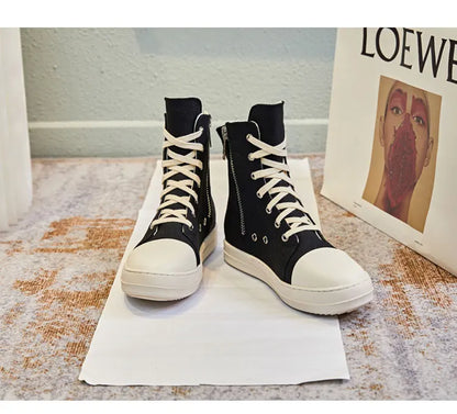 Owens women's sports shoes, men's sports shoes, 2025 spring and autumn lace-up flat casual shoes thick sole high top sports shoe