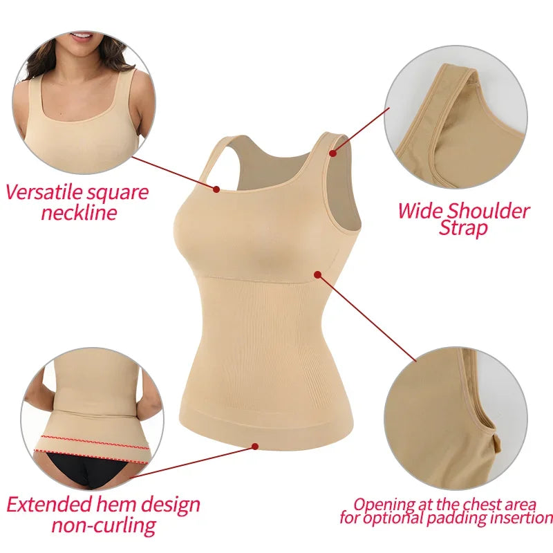 Shapewear for Women Seamless Camisole Compression Vest Tummy Control Body Shaper Waist Trainer Underwear Square Neck Tank Top