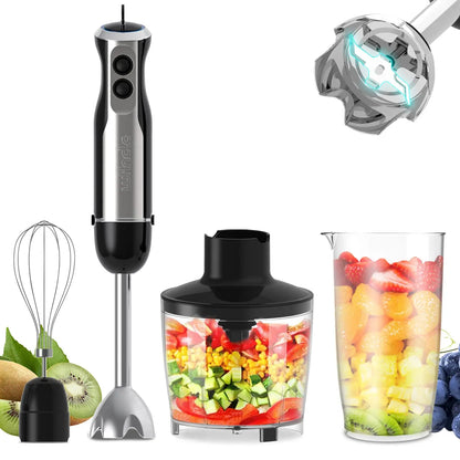 Wancle 1000W Immersion Hand Blender 4 in 1 Powerful Stick Blender Mixer 16 Speeds Adjustable for Protein Shakes Whipped Cream