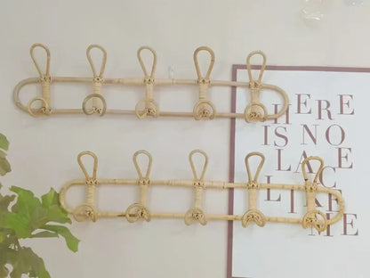 Rattan Wall Hooks Rattan Hanger Kids Garments Organizer Rack Clothes Hat Hanging Hook Kids Room Decor Hangers Clothing Storage