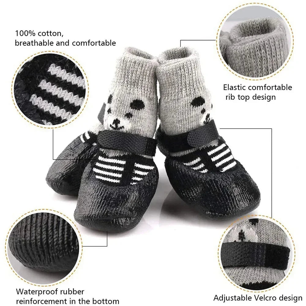Dog Socks Waterproof Shoes Breathable Sock for Dogs Cats Non-Slip Soles Adjustable Small Dog Paw Socks for Indoor Outdoor