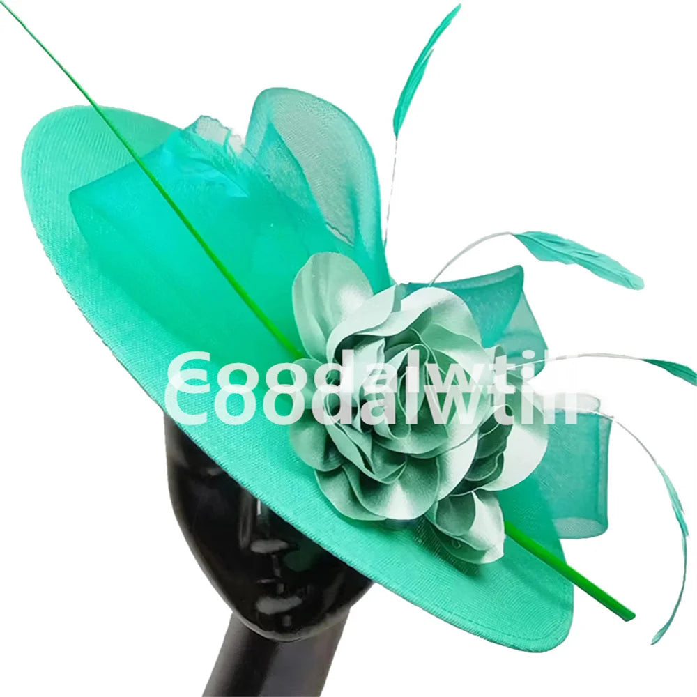 Elegant Women Church Derby Big Fascinator Hat Formal Dress Church Headpiece Bride Femme Marriage Chapeau Cap Flower Millinery