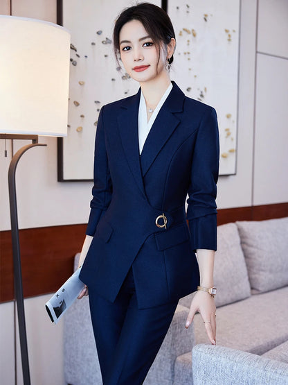 Office Ladies Pant Suit Women Black Blue Wine Female Business Work Wear Jacket Blazer and Trouser Formal 2 Piece Set