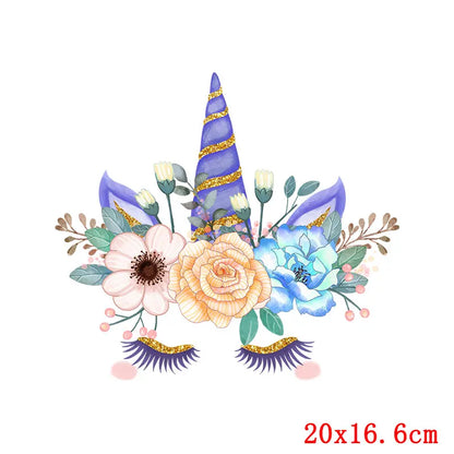 Rainbown Unicorn Heat Thermal Transfer For Clothes Cute Cartoon Iron-On Transfers Sticker On Babys Clothes DIY Aniaml Applique