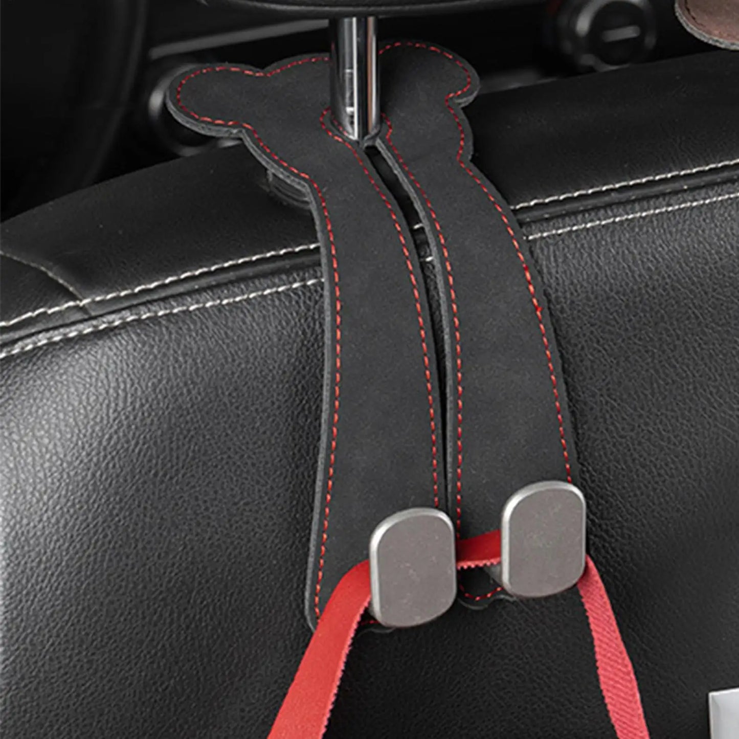 Car Seat Hooks for Headrest Leather Car Seat Headrest Double Hook Car Back Seat Headrest Hooks for Handbags